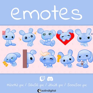 Cute Bunny Emotes, 10x, Kawaii Rabbit Emotes For Twitch Streamers and Discord Servers