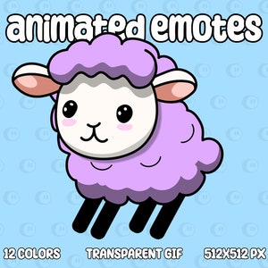 Fluffy Sheep Animated Emotes, 12 Colors, Cute Kawaii Chibi Lamb VTuber Emotes For Twitch Streamers and Discord Servers