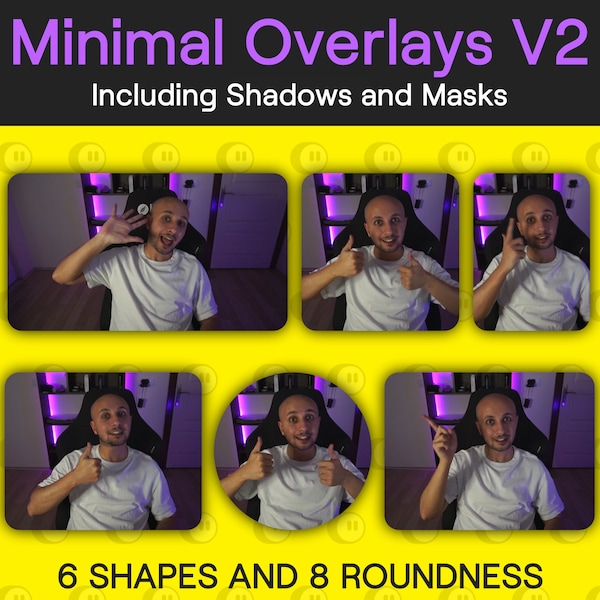 Minimal Overlays V2, Camera Borders and Shadows for Streaming, Easy to Implement Webcam Frames for Twitch, YouTube, Facebook and Kick