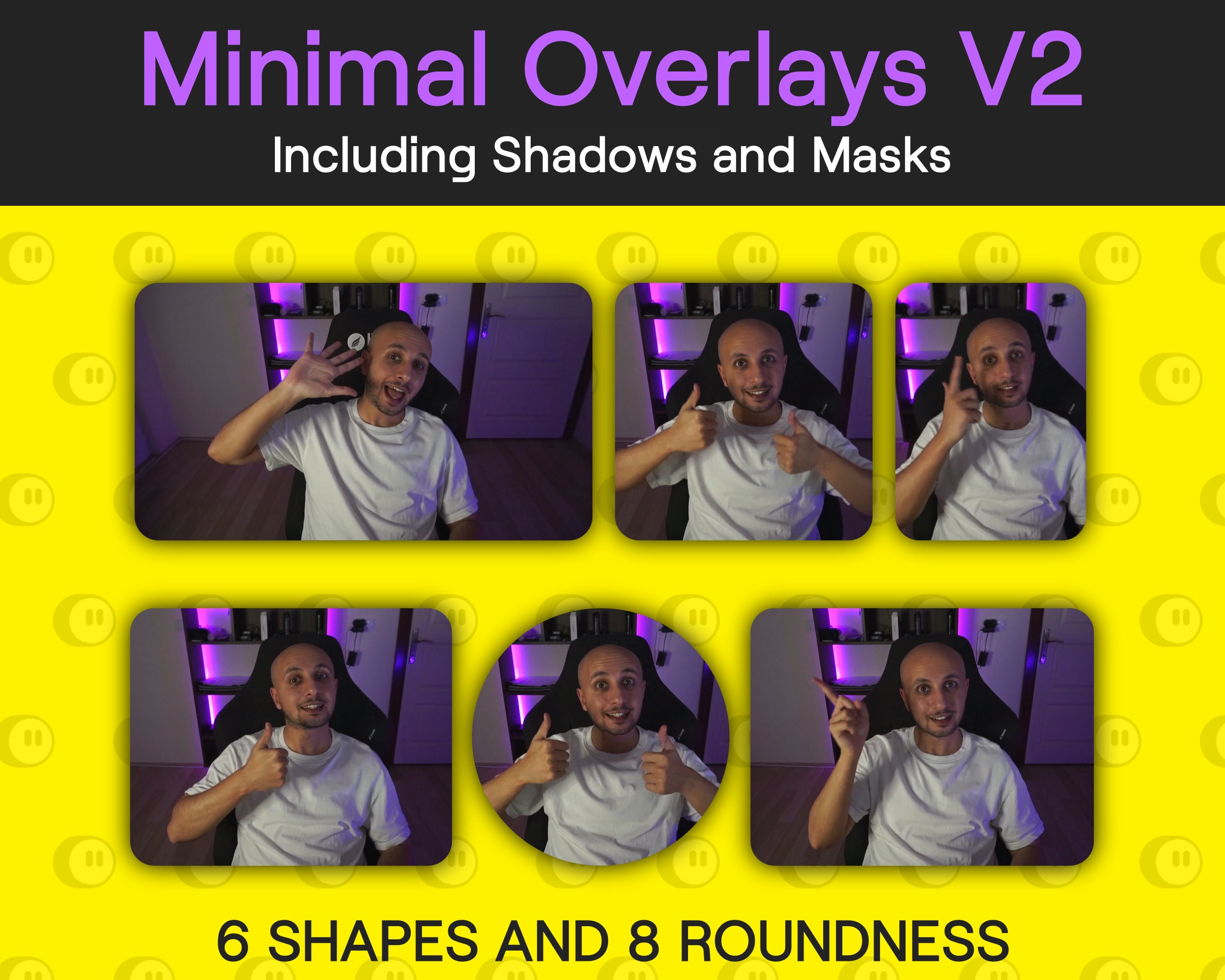 Minimal Overlays V2, Camera Borders and Shadows for Streaming, Easy to Implement Webcam Frames for Twitch, YouTube, Facebook and Kick