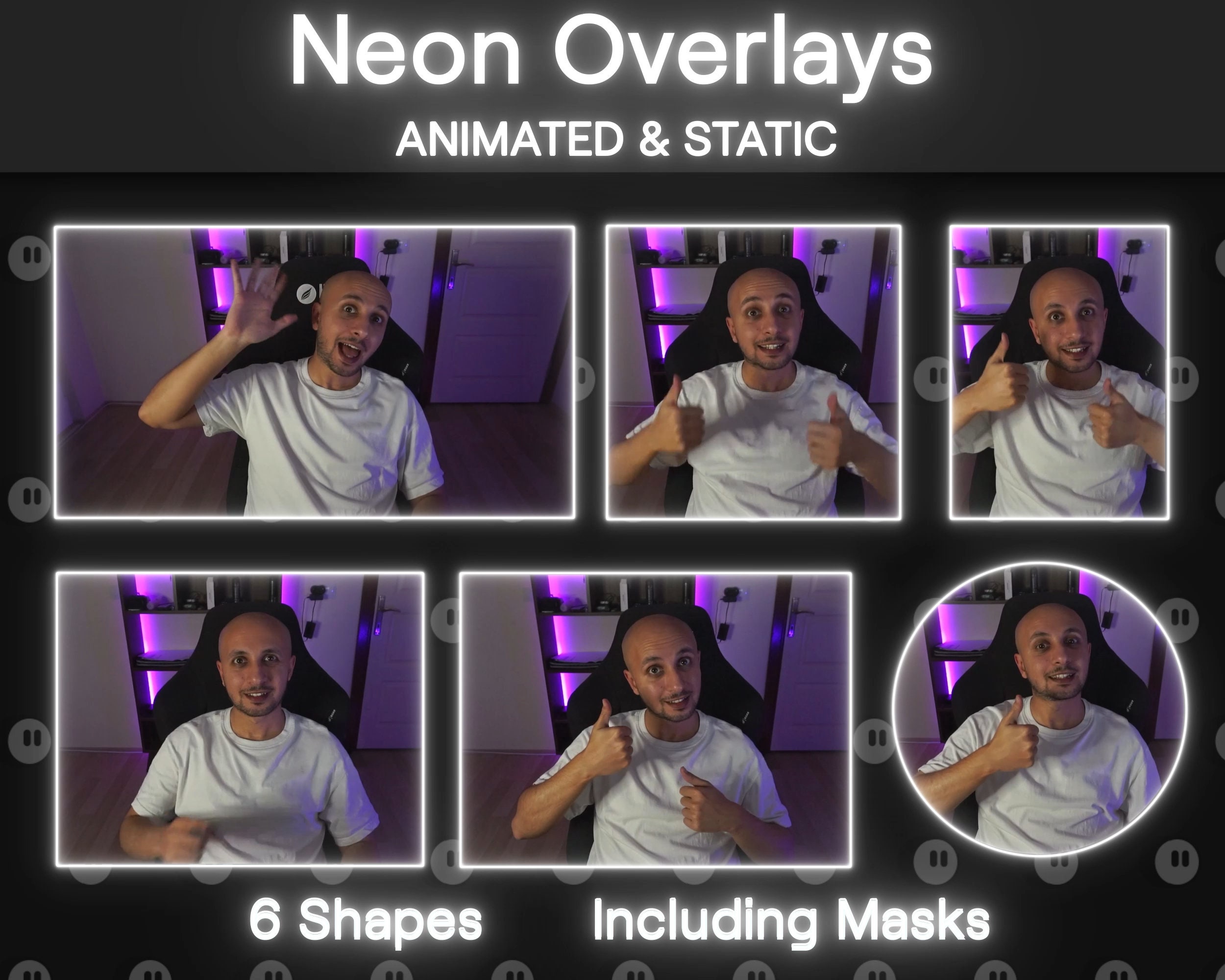 Neon Overlays, Animated and Static Camera Borders for Streaming, Cute Cyberpunk Webcam Frames for Twitch, YouTube, Facebook and Kick
