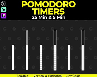 Pomodoro Timers for Stream, Loading Bar, 25 Minutes Work or Study & 5 Minutes Break, Change to Any Color, Twitch YouTube Facebook and Kick