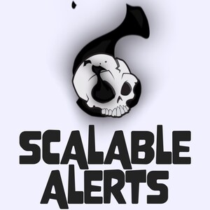 Puede incluir: Logotipo en blanco y negro con una calavera y el texto "SCALABLE ALERTS" en letras negras y negritas.