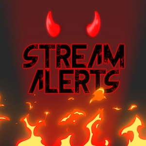 May include: A fiery red and black graphic design with the text "STREAM ALERTS" in a bold, distressed font. The design features two red devil horns and flames at the bottom.