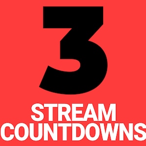 Pode incluir: Um fundo vermelho com um grande número preto 3 e o texto "STREAM COUNTDOWNS" em branco.