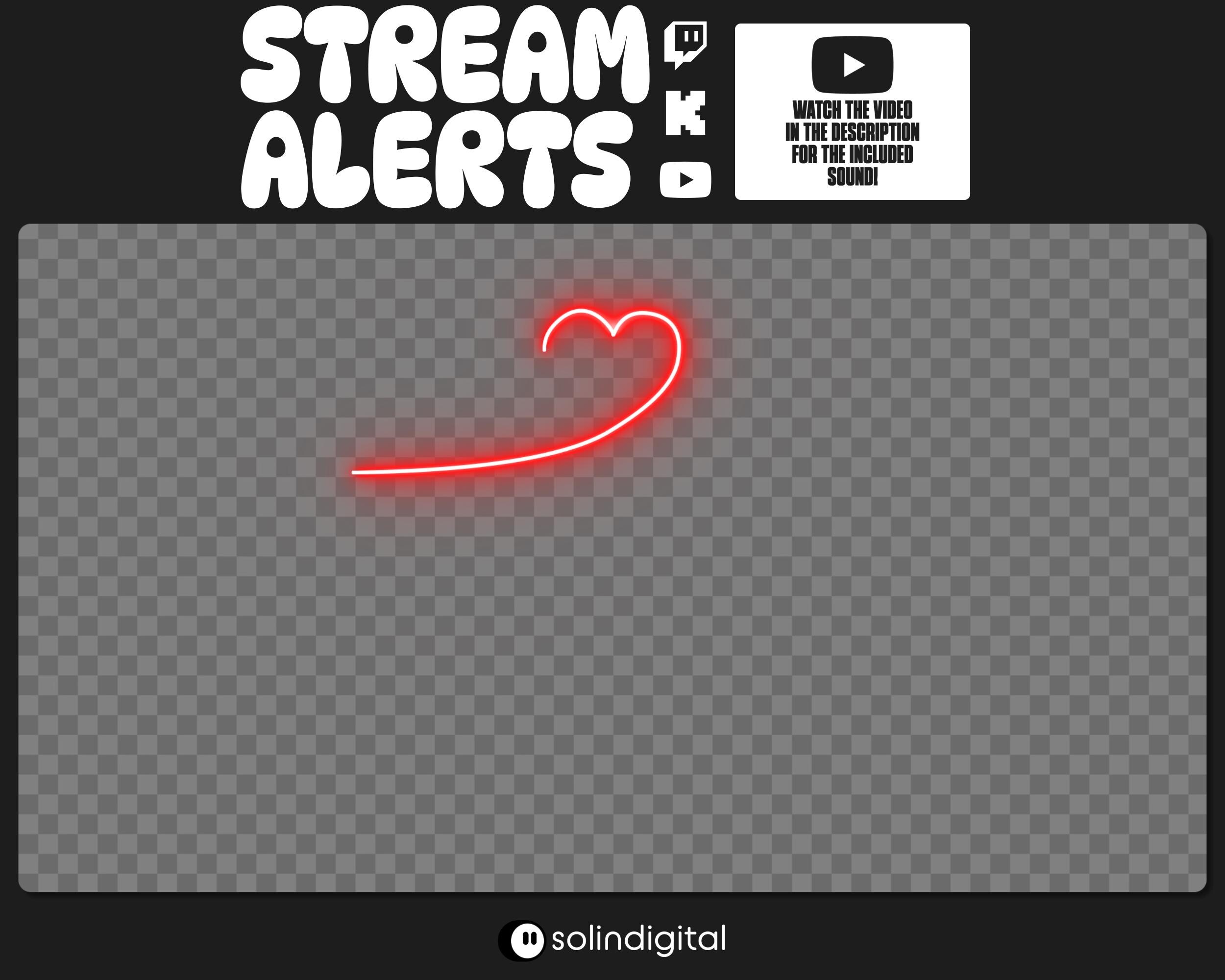 Neon Heart Animated Alerts for Twitch Streams, Cute Kawaii Love Overlay ...