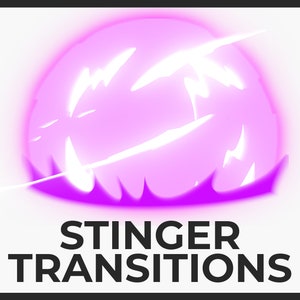 May include: A pink and white animated explosion with a jagged edge, with the text "STINGER TRANSITIONS" below.