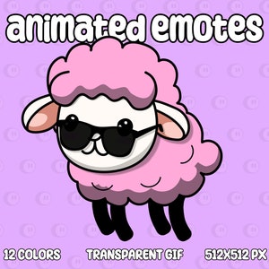 Cool Sheep Animated Emotes, 12 Colors, Cute Kawaii Chibi Fluffy Lamb VTuber Emotes For Twitch Streamers and Discord Servers