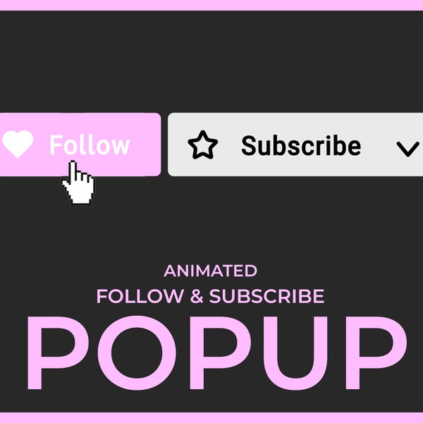 Animated Twitch Follow and Subscribe Pop-up Overlays, Cute Pink Theme, Scalable, 4 Directions, Easy to Implement with mouse click sounds