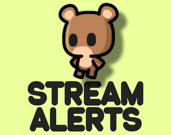 Tiny Bear Stream Alerts for Twitch, Animated Cute Chibi Grizzly Animal Overlay with Sound, Motion Graphics Assets for Streamers & VTubers