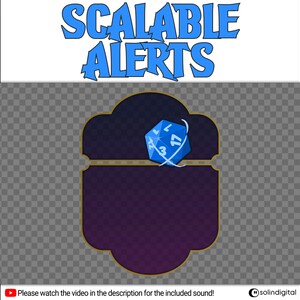 May include: A blue and gold decorative frame with a blue and white dice with the numbers 3 and 17 visible. The frame has a purple and black background. The text "SCALABLE ALERTS" is at the top of the image.