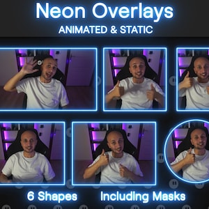 Sovrapposizioni al neon, bordi della fotocamera animati e statici per lo streaming, graziose cornici per webcam cyberpunk per Twitch, YouTube, Facebook e Kick