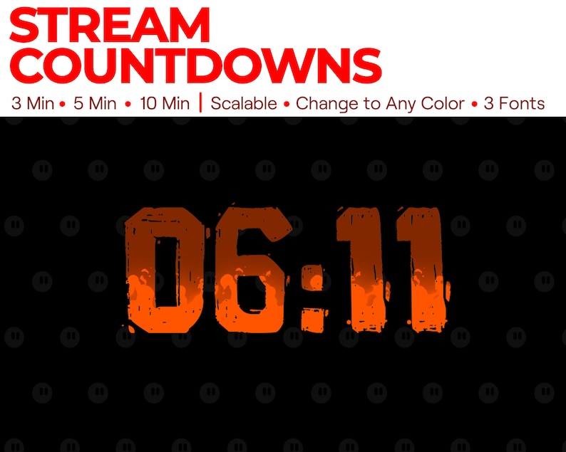 May include: A digital countdown timer with a fiery orange design. The timer displays "06:11".