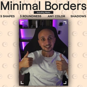 Minimal Corner Overlay with Changable Colors, Stream Camera Frame, Easy to Implement Webcam Border for Twitch, Including Masks