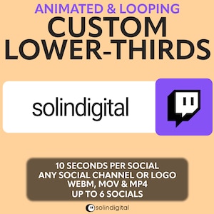 Logo Custom Social Media Lower Thirds for Twitch, YouTube, Tiktok, Kick, Facebook Streams and Videos, Minimal Sleek Rotating Socials Widget
