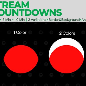 Puede incluir: Dos variaciones de un temporizador de cuenta atr&aacute;s circular rojo para streaming. La primera variaci&oacute;n es un c&iacute;rculo rojo s&oacute;lido. La segunda variaci&oacute;n es un c&iacute;rculo rojo con un semic&iacute;rculo blanco en la parte superior.
