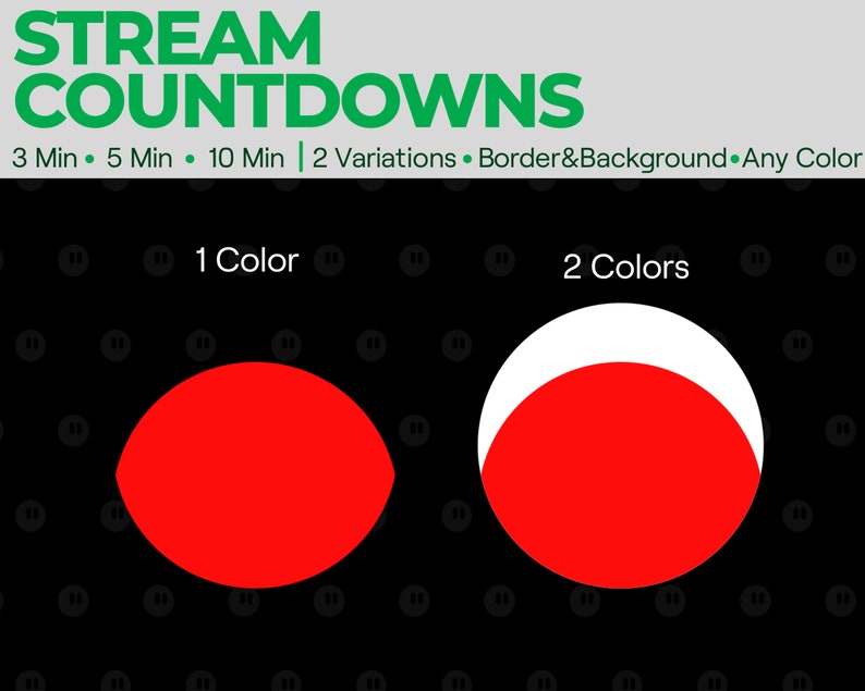 Puede incluir: Dos variaciones de un temporizador de cuenta atr&aacute;s circular rojo para streaming. La primera variaci&oacute;n es un c&iacute;rculo rojo s&oacute;lido. La segunda variaci&oacute;n es un c&iacute;rculo rojo con un semic&iacute;rculo blanco en la parte superior.