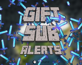 Pixel Swords Twitch Gift Sub Alerts | Mine Survival Sandbox Craft Game Art | Kick YouTube Stream Overlays | Vtuber & Streamer Sound Assets