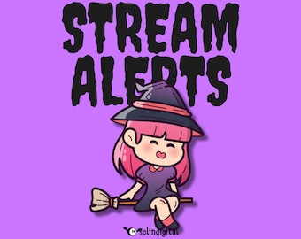 Cute Witch Scalable Stream Alerts | Spooky Halloween Text Animation | Twitch Kick YouTube Overlay | Vtuber & Streamer Asset | OBS Streamlabs