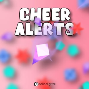 May include: A pink background with the words "CHEER ALERTS" in white, outlined in black. Colorful starbursts and geometric shapes in blue, red, purple, and green are scattered across the image. The Solindigital logo is in the bottom left corner.