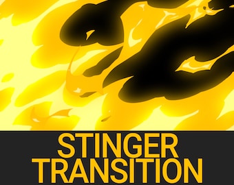 May include: A yellow and black animated stinger transition effect with the text "STINGER TRANSITION" in yellow.