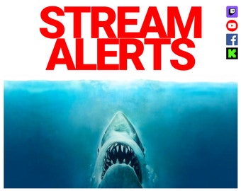 Shark Stream Alerts, Jaws Overlays for Twitch YouTube, Kick and Facebook, Follower Subscriber Member Like Cheer Gift Donation with Sound