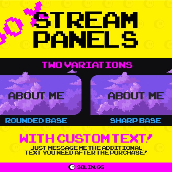 Pixel Clouds Stream Panels for Twitch, YouTube, Facebook and Kick Streamers, Cute Kawaii Pixelart Overlay Designs, Easy to Implement