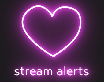 Neon Heart Animated Alerts for Twitch Streams, Cute Kawaii Love Overlay, Follow Subscribe Cheer Raid Donation Like Gift, Valentines Day