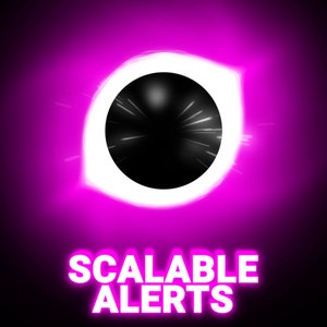 May include: A stylized eye with a white outline and a black center, set against a bright pink background. The text "SCALABLE ALERTS" is below the eye in white.