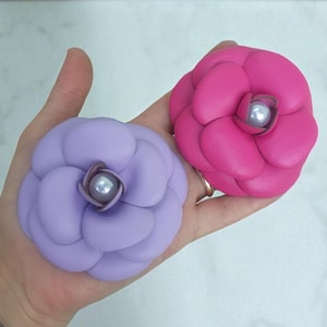 Camellia brooch, flower brooch, leather camellia, luxury brooch, camellia brooch, lilac camellia brooch, fuchsia camellia