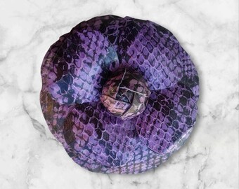 Python Leather Camellia Brooch, Snakeskin Flower Brooch, Flower Brooch, Purple Camellia Brooch, Vintage Brooch, Luxury Brooch