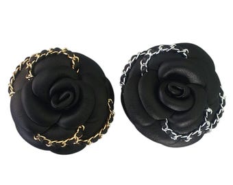 Black Camellia Brooch, Flower Brooch, Leather Camellia, Luxury Brooch, Camellia Brooch, Black Flower Brooch, Black Camellia, Camellia Black