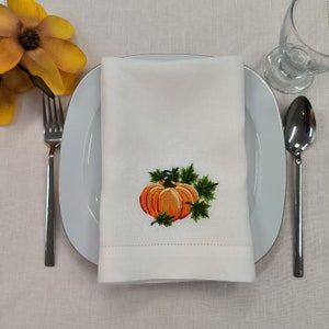 Pumpkin Embroidered Linen Napkins, Custom Halloween Party Linen Napkins, Dinner Napkins, Pumpkin Napkins, Fall Napkins,Thanksgiving Napkins,