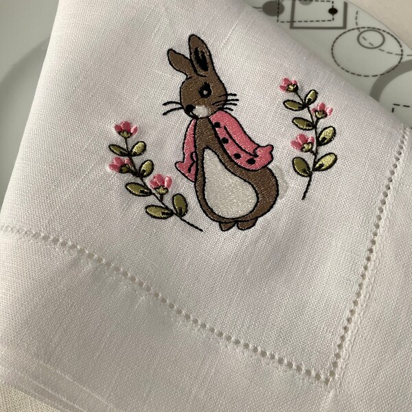 Embroidered Easter Bunny Linen Table Napkins, Easter Dinner Napkins, Easter Wreath, Bunny Embroidered, Easter Bunny Linen Napkins