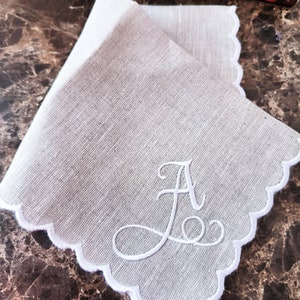 For Your Happy Tears Hankie, Scallop Handkerchief, Bridal Hankie, 11x11'' Size With Embroidery, Personal Logo Embroidered Linen Handkies image 5