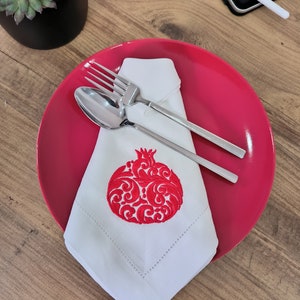 Red Pomegranate Embroidered Napkin,  Christmas Linen Napkins, 20&quot;x20&quot; Dinner Napkins, Napkins Gift, Decorative Napkins, Fruit Linen Napkin