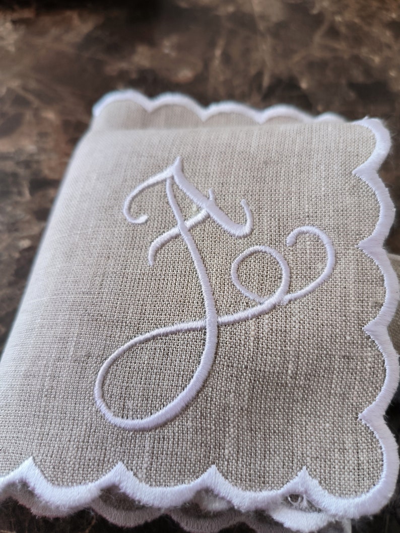 For Your Happy Tears Hankie, Scallop Handkerchief, Bridal Hankie, 11x11'' Size With Embroidery, Personal Logo Embroidered Linen Handkies image 6