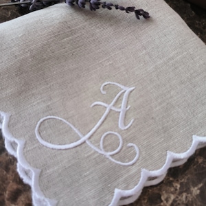 For Your Happy Tears Hankie, Scallop Handkerchief, Bridal Hankie, 11x11'' Size With Embroidery, Personal Logo Embroidered Linen Handkies image 3