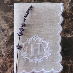Personal Logo Embroidered Linen Handkies,Custom Hankie,Embroidered Luxury Linen Handkercief,For your happy tears hankie Scallop handkerchief