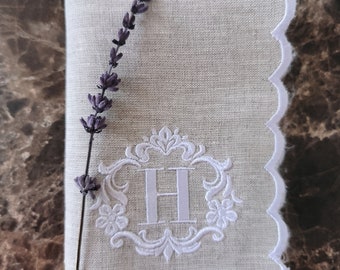 Personal Logo Embroidered Linen Handkies,Custom Hankie,Embroidered Luxury Linen Handkercief,For your happy tears hankie Scallop handkerchief