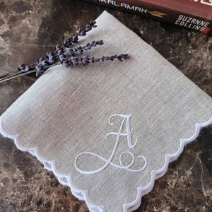 For Your Happy Tears Hankie, Scallop Handkerchief, Bridal Hankie, 11x11'' Size With Embroidery, Personal Logo Embroidered Linen Handkies image 1