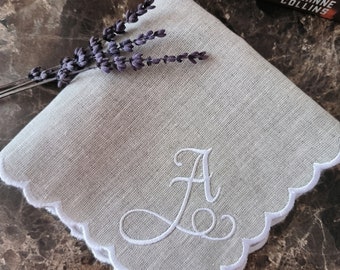 For Your Happy Tears Hankie, Scallop Handkerchief, Bridal Hankie, 11x11'' Size With Embroidery, Personal Logo Embroidered Linen Handkies