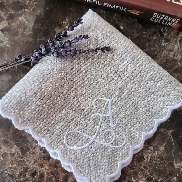 For Your Happy Tears Hankie, Scallop Handkerchief, Bridal Hankie, 11x11'' Size With Embroidery, Personal Logo Embroidered Linen Handkies