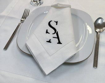 Custom Logo Embroidered Luxury Linen Napkin, Personalized Linen Hemstitched Dinner Napkin,Embroidery Linen Embroidered Napkin,Wedding napkin