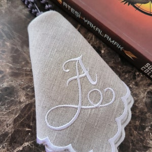 For Your Happy Tears Hankie, Scallop Handkerchief, Bridal Hankie, 11x11'' Size With Embroidery, Personal Logo Embroidered Linen Handkies image 2