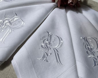 Hemstitched Linen Christmas Napkin, Monogrammed Linen Napkins,Linen Wedding Napkins,Embroidered Napkin, Napkins Gift Set, Decorative Napkins