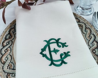 Double Lettered Monogrammed Linen Napkins, Custom Wedding Linen Napkin, Custom Embroidery Linen Embroidered Napkin, Custom Napkins