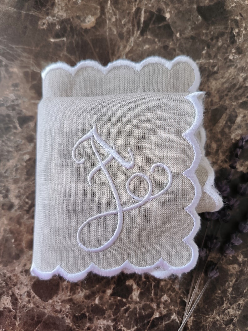 For Your Happy Tears Hankie, Scallop Handkerchief, Bridal Hankie, 11x11'' Size With Embroidery, Personal Logo Embroidered Linen Handkies image 4