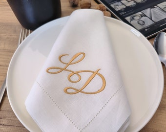 Embroidered Linen Dinner Napkins,Custom Embroidery Linen embroidered napkin, birthday napkin,Table decoration,Wedding napkins,Custom Napkins