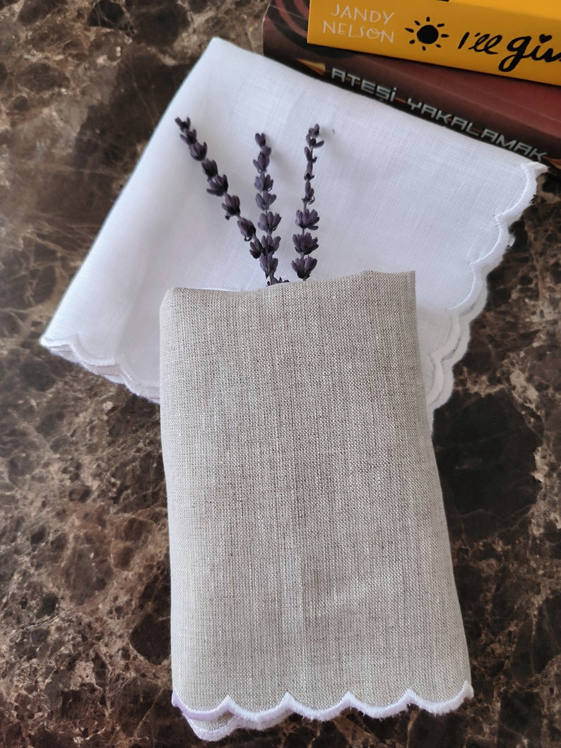 For Your Happy Tears Hankie, Scallop Handkerchief, Bridal Hankie, 11x11'' Size With Embroidery, Personal Logo Embroidered Linen Handkies image 7